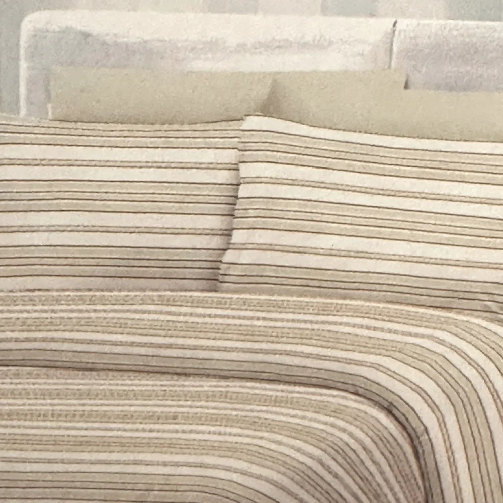 Duvet Cover Set 6 pc Set Natural Wheat and Burgundy Stripes